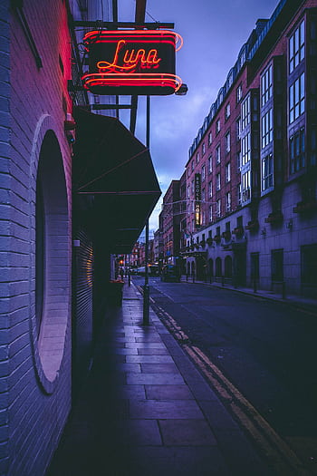 Atmospheric street scene in Dublin with neon lights at night. HD phone wallpaper