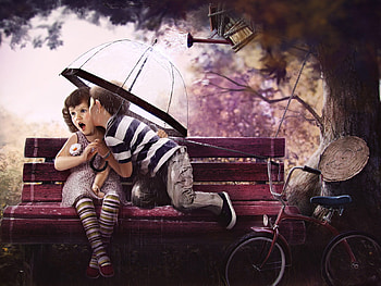 Boy and Girl On Bench Art, love, artist, digital-art HD wallpaper