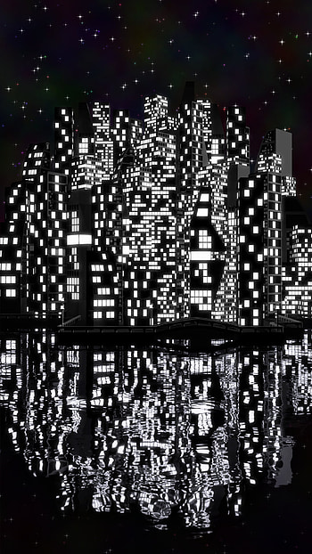 water, star, reflection, night, city, artistic, town HD phone wallpaper