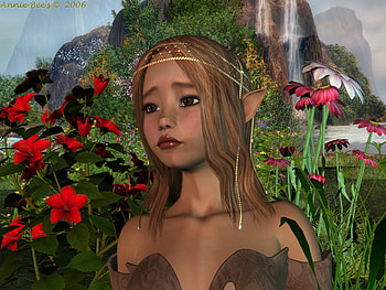 Worried by Annie Bee, other, waterfall, flowers, fantasy HD wallpaper