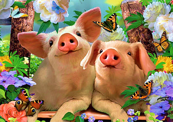 little pigs, flowers, pigs, butterfly, animals HD wallpaper
