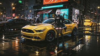 Nier Automata In Her Mercedes In The Neon Cityscape, nier-automata, games, cars, neon, cityscape, artwork, digital-art HD wallpaper
