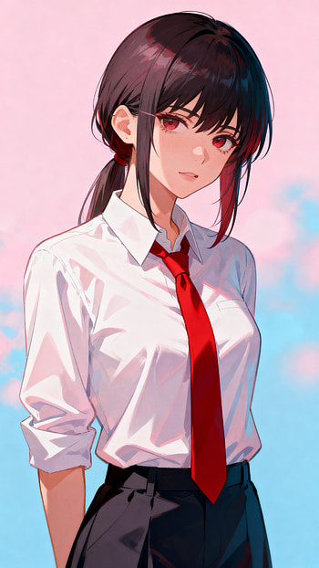 Reze (Chainsaw Man) — Scarlet-Tie , Reze (Chainsaw Man), anime girl, schoolgirl, black hair, red eyes HD phone wallpaper