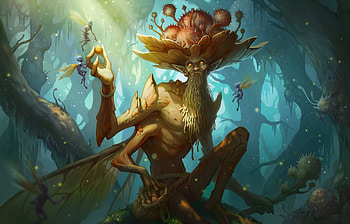 Ancient spore druid, art, fantasy, orange, ancient, creature, blue, druid, spore, dan pilla, yellow HD wallpaper