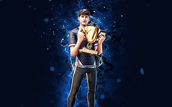 Bugha, , blue neon lights, Fortnite Battle Royale, Fortnite characters, Bugha Skin, Fortnite, Bugha Fortnite HD wallpaper