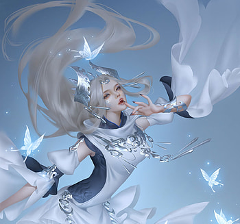 Vampire girl, blue, frumusete, gorgeous, girl, vampire, superb, fantasy, butterfly, arden, luminos HD wallpaper