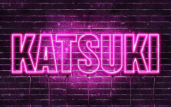 Happy Birtay Katsuki, , pink neon lights, Katsuki name, creative, Katsuki Happy Birtay, Katsuki Birtay, popular japanese female names, with Katsuki name, Katsuki HD wallpaper