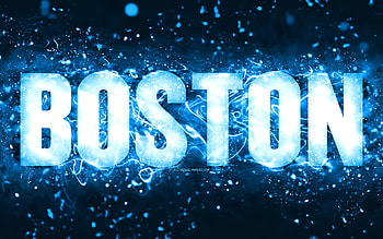 Happy Birtay Boston, , blue neon lights, Boston name, creative, Boston Happy Birtay, Boston Birtay, popular american male names, with Boston name, Boston HD wallpaper