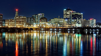 Hartford skyline, Night view, City lights, Connecticut cityscape HD wallpaper