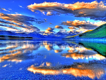 Glacier lake, reflection, clouds, sky, beautiful, nature, lake, glacier, mountain HD wallpaper