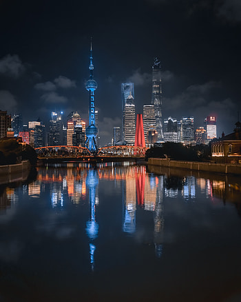Cities, Rivers, Building, Lights, Reflection, Night City HD phone wallpaper