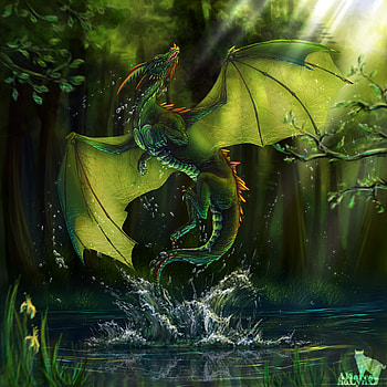 Water, Art, Lake, Forest, Dragon HD phone wallpaper