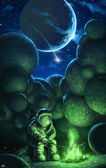 Art, Universe, Bonfire, Loneliness, Cosmonaut HD phone wallpaper