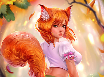 Foxgirl, fantasy, ears, tigrsasha, girl, orange, fox, alexandra cvetkova HD wallpaper