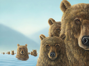Emersion, animal, art, fantasy, bear, urs, pictura, robert bissell, water, painting HD wallpaper