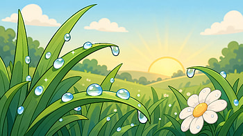 Morning Dew — Sunrise, Grass, Daisy HD wallpaper