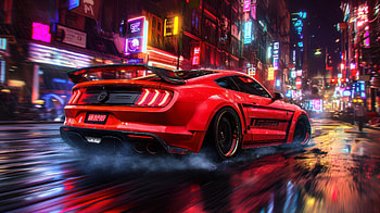 Neon Street Red Mustang, ford, mustang, artwork, art, digital-art, ai, ford-mustang, cars, deviantart HD wallpaper