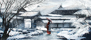 Snow, Tree, Winter, Umbrella, Anime, Original, Cold, House HD wallpaper