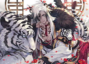 Tiger and warrior, anime boy, original HD wallpaper