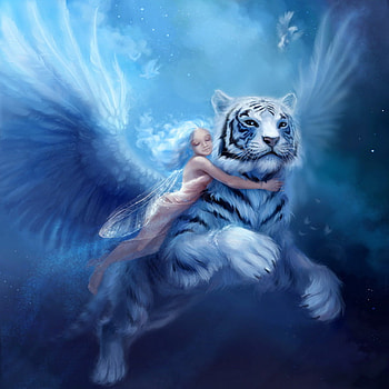 Sylph, fairy, abstract, fantasy, sky, white tiger HD wallpaper
