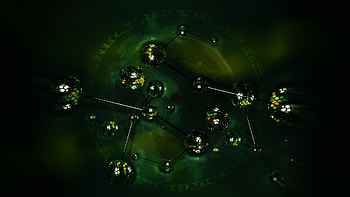 Darkflame (2013); chrome 3D molecules cosmos abstract HD wallpaper