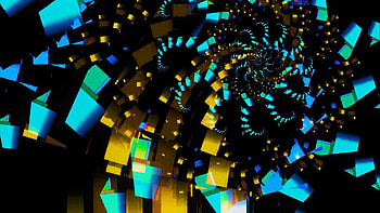 Yellow Blue Funnel Fractal Swirl Squares Art Abstraction Abstract HD wallpaper