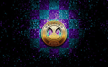Orlando Pride FC, glitter logo, NWSL, blue violet checkered background, soccer, american football club, Orlando Pride logo, mosaic art, football, Orlando Pride HD wallpaper