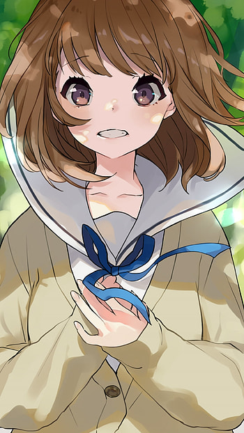 bow (Clothing), brown eyes, brown hair, short hair, Anime, Original HD phone wallpaper