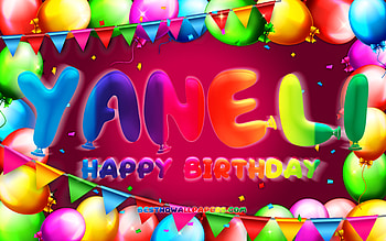 Happy Birtay Yaneli, , colorful balloon frame, Yaneli name, purple background, Yaneli Happy Birtay, Yaneli Birtay, popular mexican female names, Birtay concept, Yaneli HD wallpaper