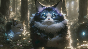 Cats in a magical forest, magical forest, cat HD wallpaper