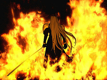 Sephiroth and his long sword, long blade, flames HD wallpaper