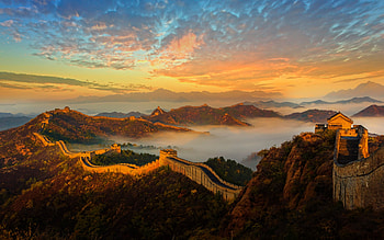 The Golden Mountain, Great Wall, China, landscape, clouds, colors, sky HD wallpaper
