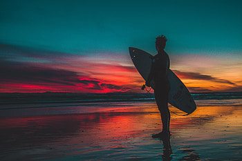 Sports, Sunset, Twilight, Serfing, Shore, Bank, Dusk, Surfer HD wallpaper