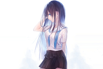 School dress, anime girl, long hair, cute, art HD wallpaper