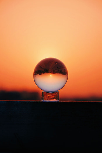 Sunset, Sky, Reflection, Macro, Glass, Ball HD phone wallpaper