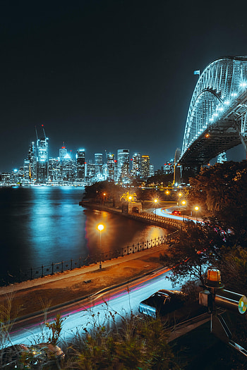 Cities, City, Lights, Road, Lanterns, Bridge, Glow HD phone wallpaper