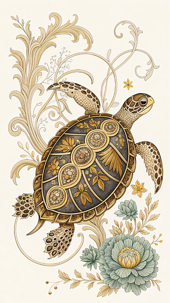 Elegant Turtle for Your , turtle, floral, illustration, decorative, artistic HD phone wallpaper