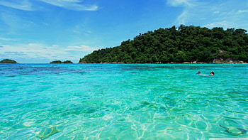 Blue sea, island, blue, coast, tropical, , beach, shore, waves, , water, ocean, sea, scene, exotic, landscape, summer, nature, sky HD wallpaper