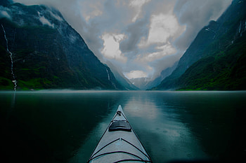 Fjord mountain mist, Norway morning blue HD wallpaper