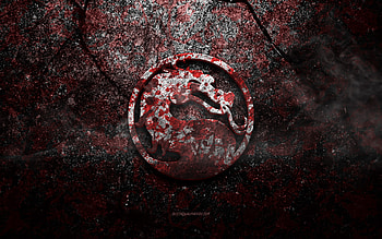 Mortal Kombat logo, grunge art, Mortal Kombat stone logo, red stone texture, Mortal Kombat, grunge stone texture, Mortal Kombat emblem, Mortal Kombat 3d logo HD wallpaper