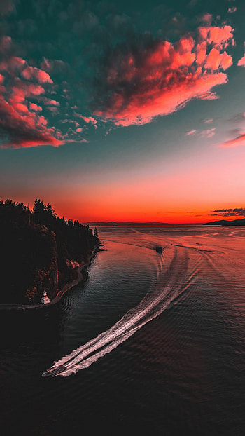 Yacht at sunset, Nature's marvel, Serene sea, Beautiful landscapes HD phone wallpaper
