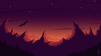 Sky, Art, Mountains, Vector, Silhouette, Bird HD wallpaper