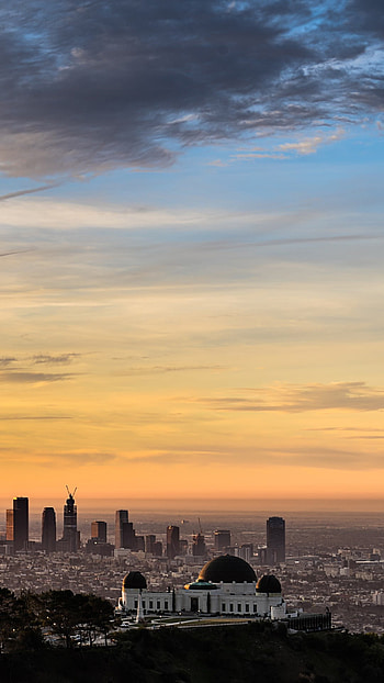 Downtown Los Angeles, Griffith Park Observatory, Sunrise HD phone wallpaper