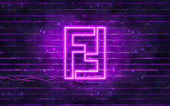 Fendi violet logo, , violet brickwall, Fendi logo, brands, Fendi neon logo, Fendi HD wallpaper