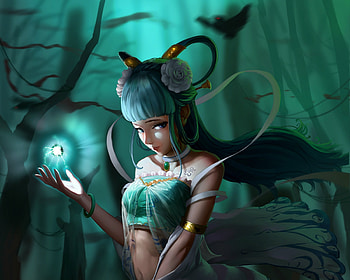 Kaku Seiga, girl, hand, anime, fantasy, magical, green, luminos, manga HD wallpaper