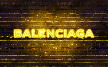 Balenciaga yellow logo, , yellow brickwall, Balenciaga logo, brands, Balenciaga neon logo, Balenciaga HD wallpaper
