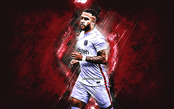 Memphis Depay, FC Barcelona, Dutch footballer, portrait, Depay art, burgundy stone background, football, La Liga, Spain HD wallpaper