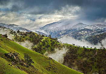 The Beautiful Fight of Nature's Seasons, winter, spring, beauty, mist, fog, trees, , forses, grpahy, bautiful, white, mountain, green, bulgaria, clouds, nature, sky HD wallpaper