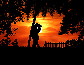 Love, Couple, Pair, Silhouettes, Tropics, Romance, Embrace HD wallpaper