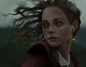 Girl, dark, wind, earrings, fantasy, aerith132, art, face HD wallpaper